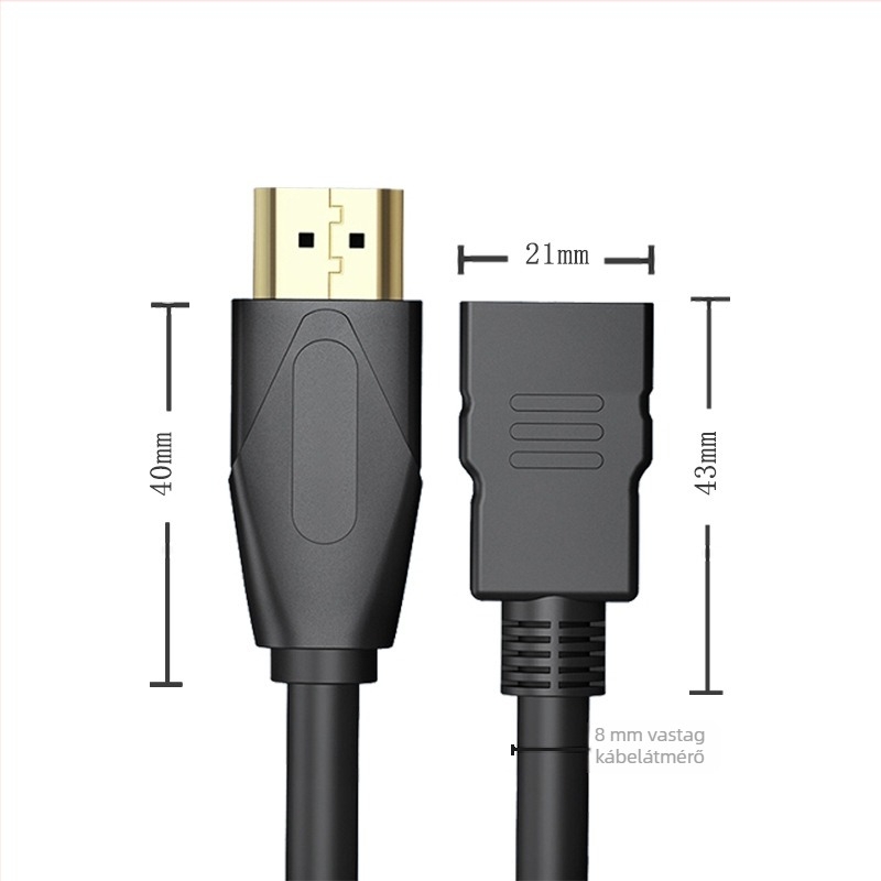 HDMI hosszabbító kábel, HDMI férfi–nő, HDMI 2.0, 4K, aranyozott, oxigénmentes réz