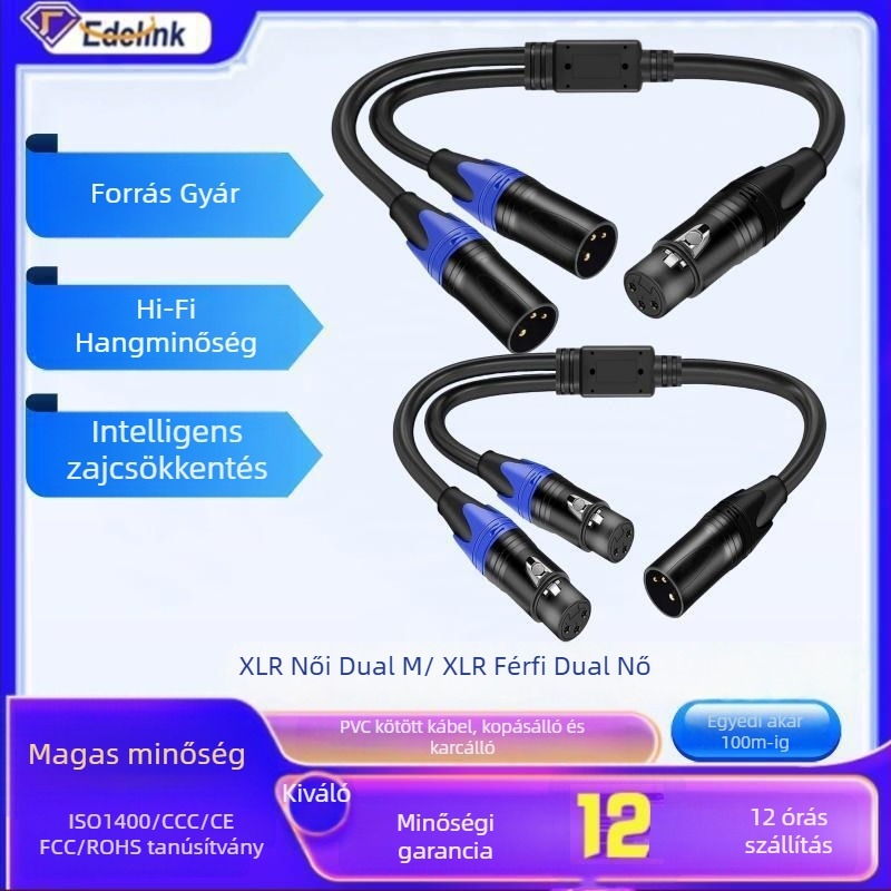 XLR audio adapter kábel: 1 férfi bemenethez 2 női, oxigénmentes réz, ezüstözött vezetők, modell 2022001, ROHS