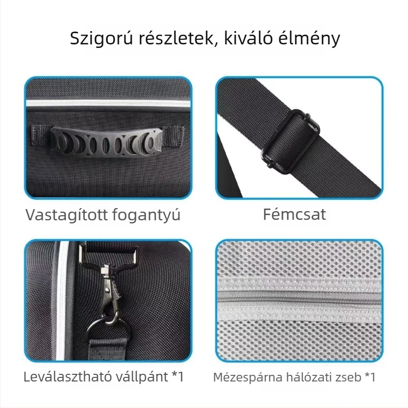 PS VR2 tárolótáska EVA védelemmel, keresztpántos kialakítás, Oxford külső anyag, kompatibilis PS VR2 fejhallgatóval és kontrollerekkel, GP512