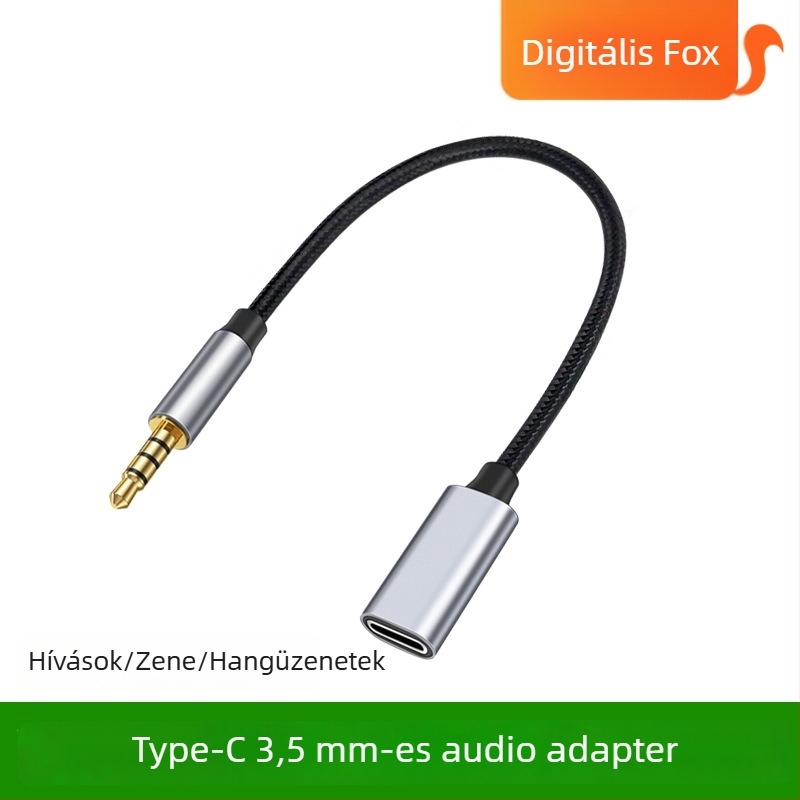 Type-C női–3,5 mm-es audio adapter kábel rézmaggal, digitális eszközökhöz