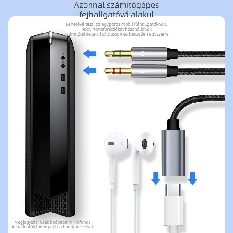 Type-C női–3,5 mm-es audio adapter kábel rézmaggal, digitális eszközökhöz