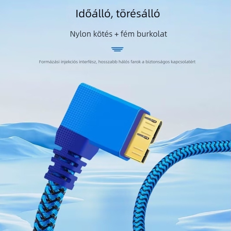 USB 3.0 90° kábel A–Micro-B, gyors adatátvitel, aranyozott csatlakozók, fonott réz