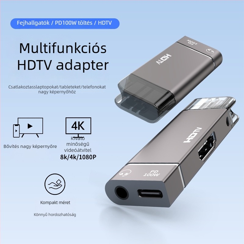 Type-C HDMI adapter videó- és audióátvitelhez; alumínium ötvözet burkolat; kompatibil Windows, Android és MacOS.