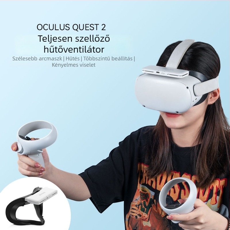 Oculus Quest 2 maszk levegőáramlásos hűtőventilátorral — Modell: quest 2 Mask; Akkumulátor: 700 mA; Tömeg: 222 g; Anyag: Műanyag; Hordozás: fejre szerelhető