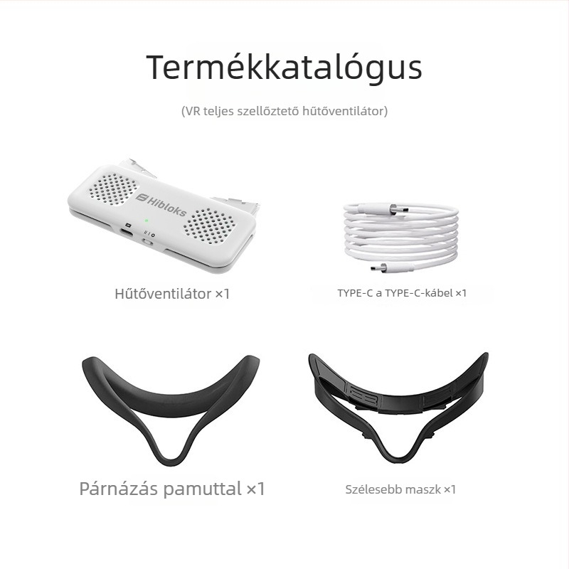 Oculus Quest 2 maszk levegőáramlásos hűtőventilátorral — Modell: quest 2 Mask; Akkumulátor: 700 mA; Tömeg: 222 g; Anyag: Műanyag; Hordozás: fejre szerelhető