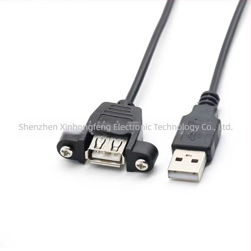USB 2.0 hosszabbító kábel USB‑A férfi–USB‑A női, csavaros fül a rögzítéshez, réz vezető, injekciós öntvény ház