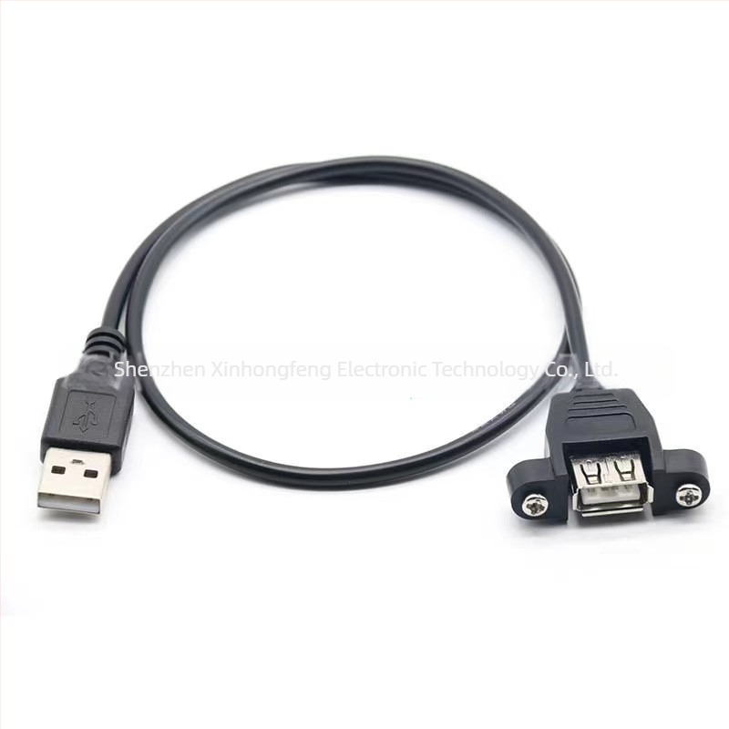 USB 2.0 hosszabbító kábel USB‑A férfi–USB‑A női, csavaros fül a rögzítéshez, réz vezető, injekciós öntvény ház