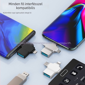 OTG USB-C adapter – 3 az 1-ben, többfunkciós Type-C adapter Apple és Androidhoz, Modell M10, cinkötvözet