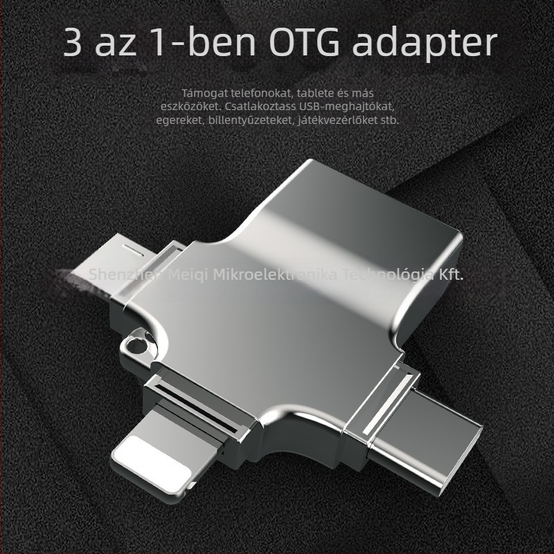 OTG USB-C adapter – 3 az 1-ben, többfunkciós Type-C adapter Apple és Androidhoz, Modell M10, cinkötvözet