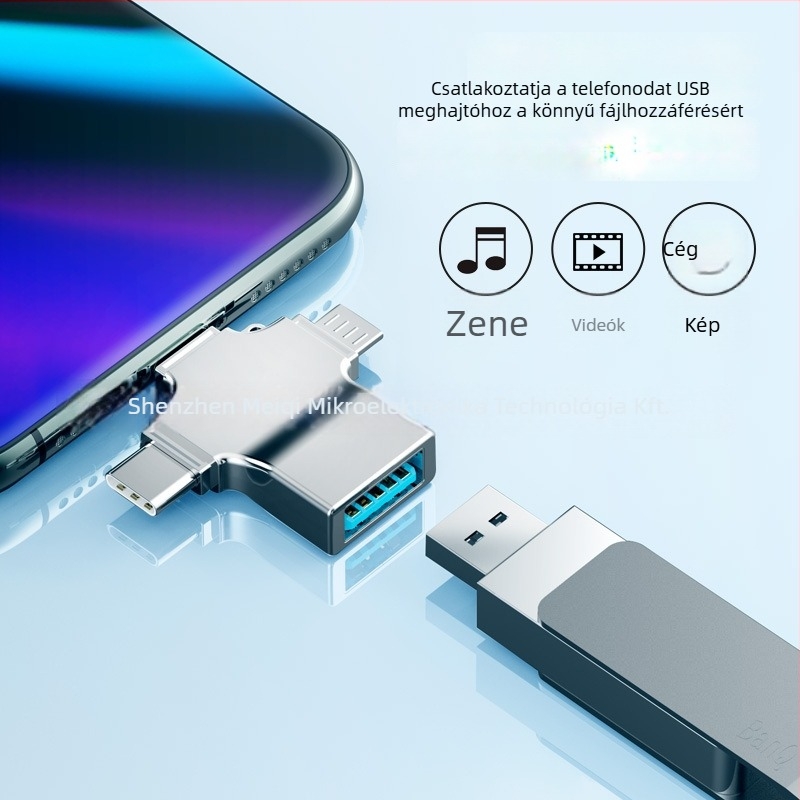 OTG USB-C adapter – 3 az 1-ben, többfunkciós Type-C adapter Apple és Androidhoz, Modell M10, cinkötvözet