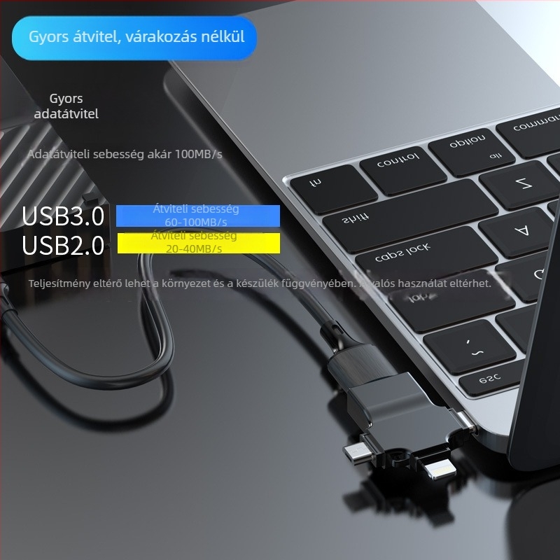 OTG USB-C adapter – 3 az 1-ben, többfunkciós Type-C adapter Apple és Androidhoz, Modell M10, cinkötvözet