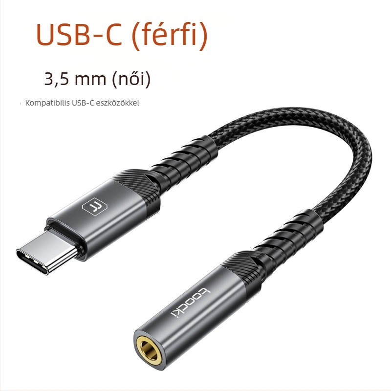 Toocki Type-C 3,5 mm-es audio adapter kábel vezetékes távirányítóval, HiFi, modell Tq-yd09a/b, kompatibil Apple, Samsung, Xiaomi, Huawei