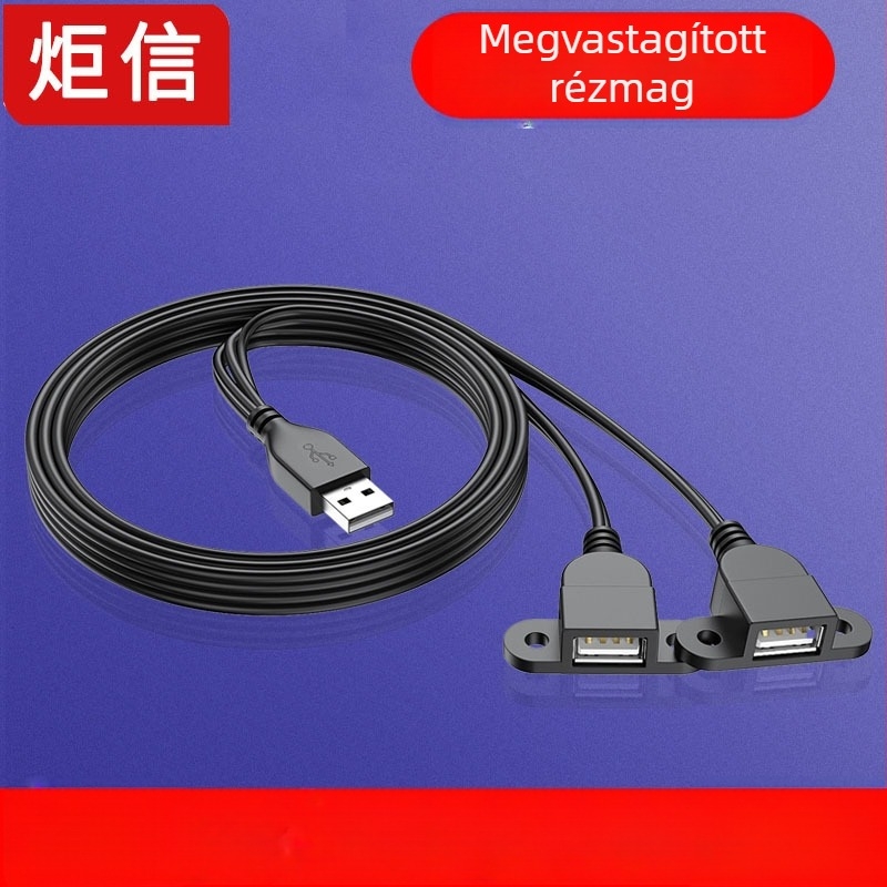 Tiszta réz USB 1→2 töltőkábel, 1 férfi és 2 nő USB csatlakozóval, háromirányú adapterkábel/hosszabbító USB-kábel, hossz 1,5 m, 2 m vagy 0,3 m