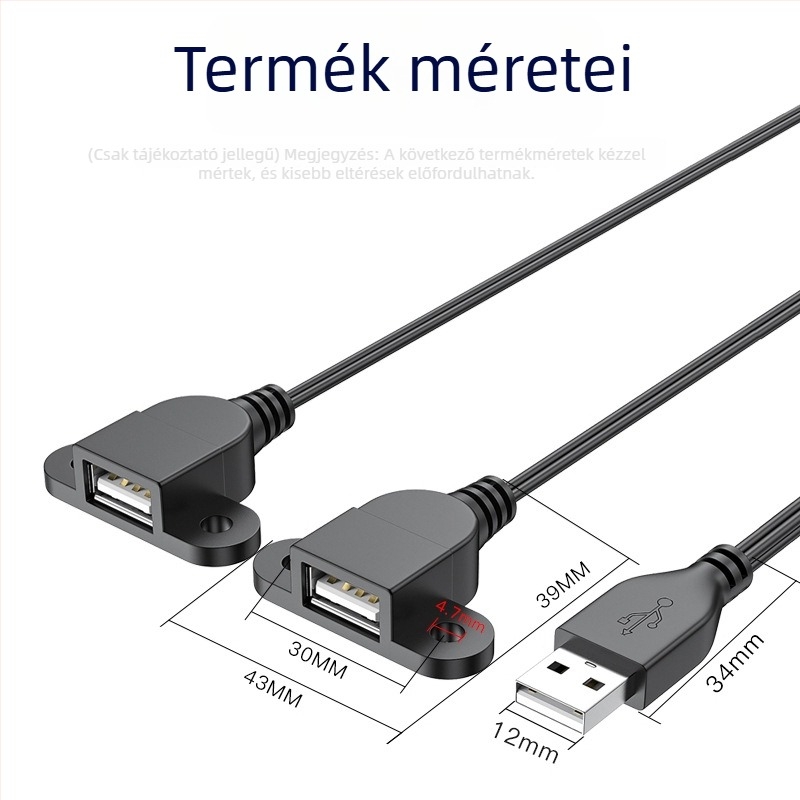 Tiszta réz USB 1→2 töltőkábel, 1 férfi és 2 nő USB csatlakozóval, háromirányú adapterkábel/hosszabbító USB-kábel, hossz 1,5 m, 2 m vagy 0,3 m