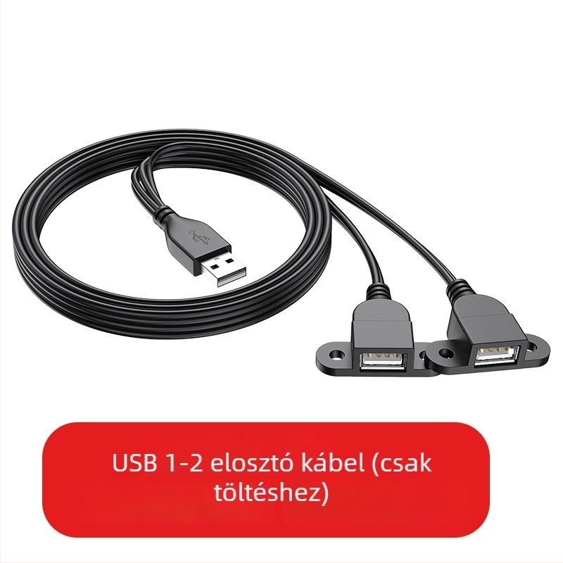 Tiszta réz USB 1→2 töltőkábel, 1 férfi és 2 nő USB csatlakozóval, háromirányú adapterkábel/hosszabbító USB-kábel, hossz 1,5 m, 2 m vagy 0,3 m
