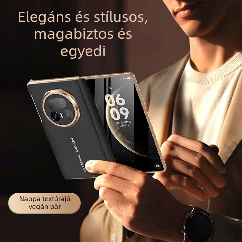 Honor MagicV5 telefonhoz tok kettős tengelyes védelemmel, PU bőr, elektropolírozott élek, X6 objektív védelem, teljes védelem