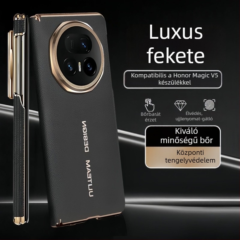 Honor MagicV5 telefonhoz tok kettős tengelyes védelemmel, PU bőr, elektropolírozott élek, X6 objektív védelem, teljes védelem