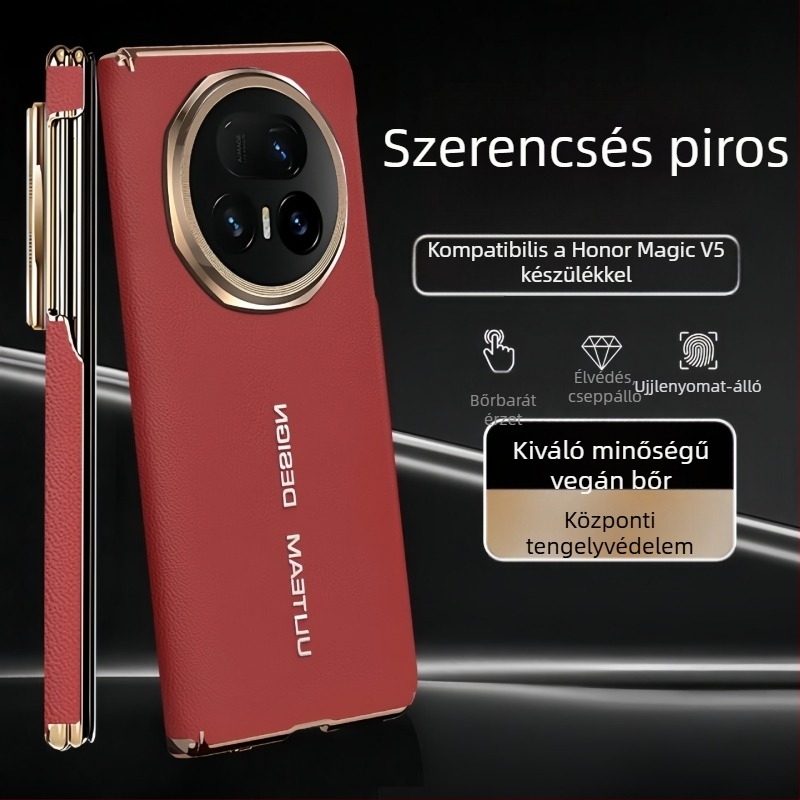 Honor MagicV5 telefonhoz tok kettős tengelyes védelemmel, PU bőr, elektropolírozott élek, X6 objektív védelem, teljes védelem