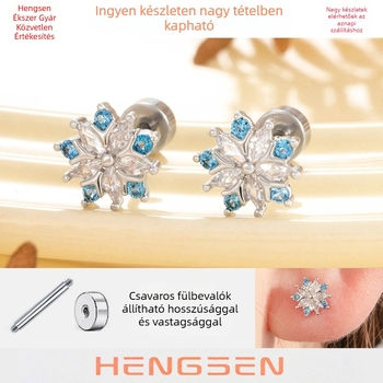 Hennon titánium acél fülbevalók hópehely alakú cirkóniával