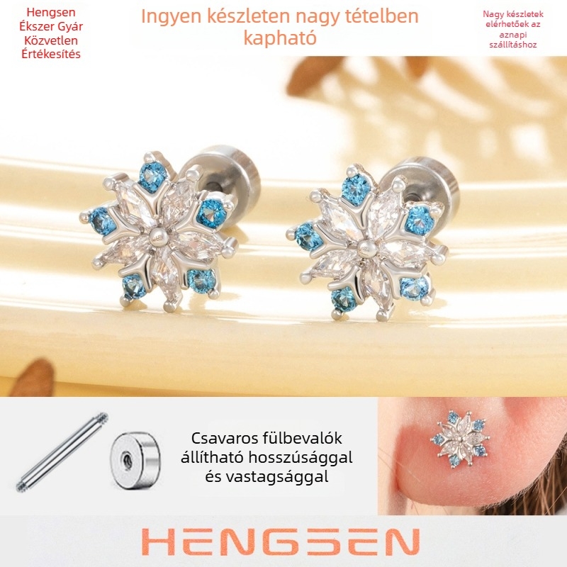Hennon titánium acél fülbevalók hópehely alakú cirkóniával