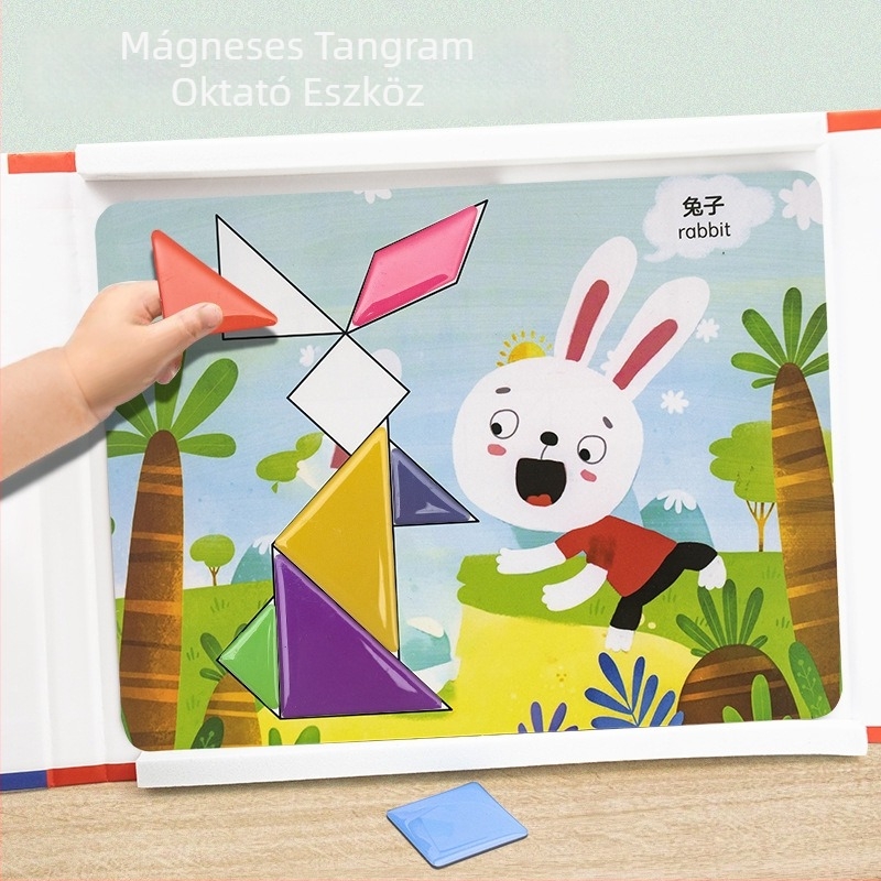 Mágneses tangram puzzle, 3D papíralapú oktató játék 4–6 éveseknek, DIY tevékenység