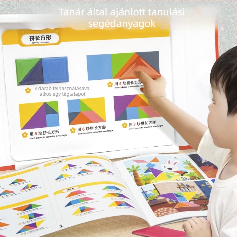 Mágneses tangram puzzle, 3D papíralapú oktató játék 4–6 éveseknek, DIY tevékenység