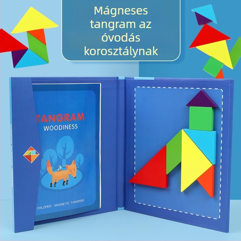 Mágneses tangram puzzle, 3D papíralapú oktató játék 4–6 éveseknek, DIY tevékenység