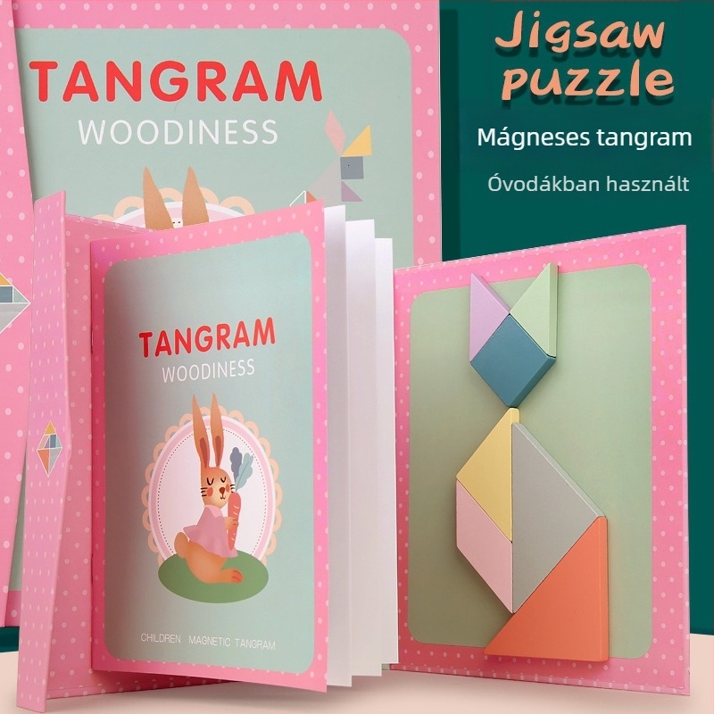 Mágneses tangram puzzle, 3D papíralapú oktató játék 4–6 éveseknek, DIY tevékenység