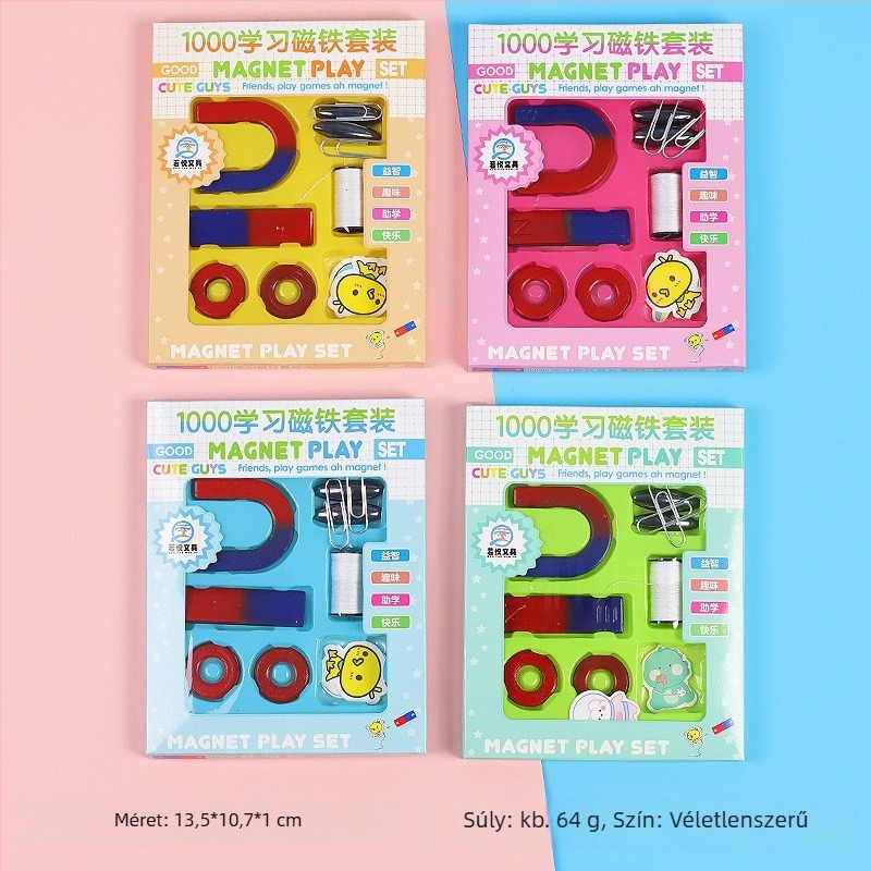 Mágneses tudományos készlet kör alakú, U-formájú és rúdmagnettekkel; mágnes golyók gyakorlati kísérletekhez; 7–14 éveseknek; Yinuo márka; csomagolás: készlet