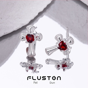 Geometriai csillag-kereszt fülbevalók, Feiton, 925-ös sterling ezüst, Ins stílus, eredeti tervezés, termék kódja He0236