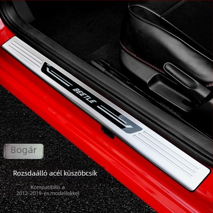 Volkswagen Beetle ajtó küszöb lemez, rozsdamentes acél, 2012-2019 modellévek, belső dekorációs kiegészítő