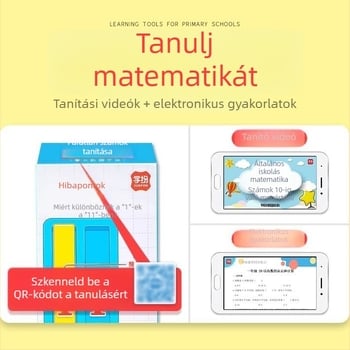 Első osztályos matematika tanulóeszköz: Számok és mennyiségek — megértés, összehasonlítás, összeadás és kivonás 20-ig; tartalmaz 20 négyzetet, 10 csíkot és 36 matematikai kártyát; 30 darab dobozonként, 4 doboz; anyagok: polisztirol és polietilén.