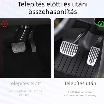 Alumínium ötvözetű pedálvédő készlet Tesla Model 3/Y – gyorsító, fék és láb-támasz pedál (dead pedal), automata váltó, 2025-ös modell
