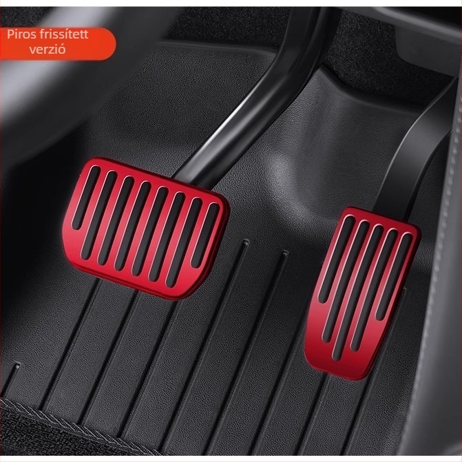 Alumínium ötvözetű pedálvédő készlet Tesla Model 3/Y – gyorsító, fék és láb-támasz pedál (dead pedal), automata váltó, 2025-ös modell