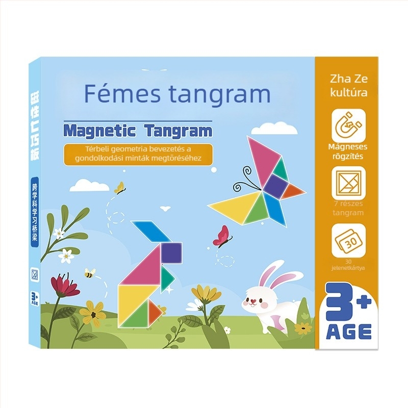 Mágneses tangram puzzle – Fa oktató játék gyerekeknek, mintázat-összeállítás, 7–14 évesek, Shaoze culture, eredet: Wenzhou