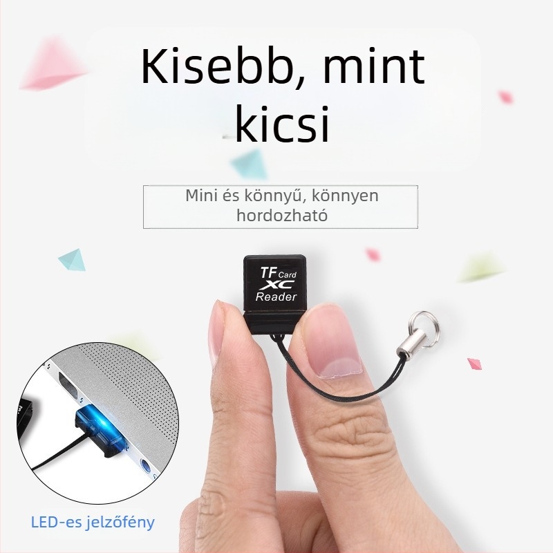 TF kártyaolvasó USB 2.0 Mini (USB 2.0 interfész; TF kártya támogatás; külső telepítés; Windows 7-kompatibilis; mini formátum)