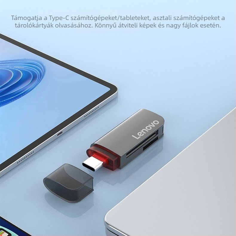 Lenovo kártyaolvasó USB-C/USB-A, SD és TF kártyákhoz, külső telepítés, macOS-kompatibilis