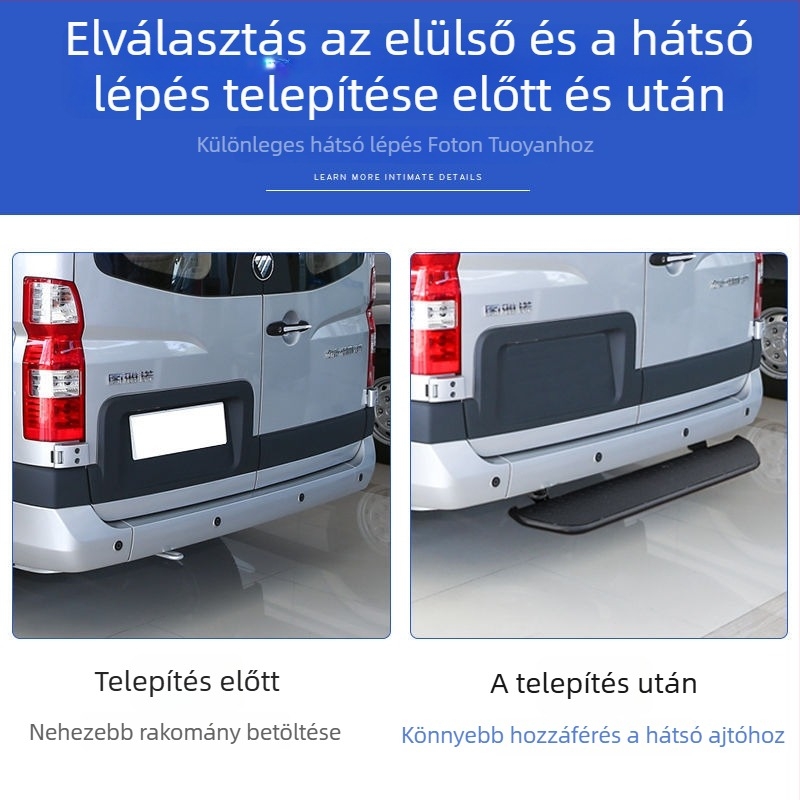 Rozsdamentes acélból készült hátsó pedál készlet a Foton Tuyao V80-hoz: felső pedál, hátsó lökhárító, csomagtartófedél talpa