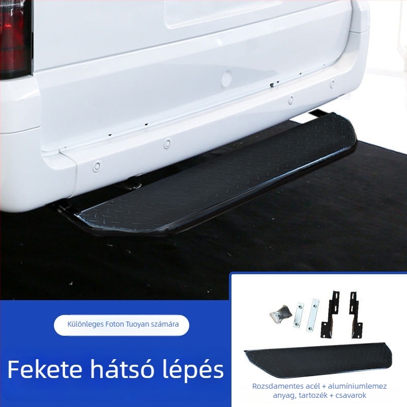 Rozsdamentes acélból készült hátsó pedál készlet a Foton Tuyao V80-hoz: felső pedál, hátsó lökhárító, csomagtartófedél talpa