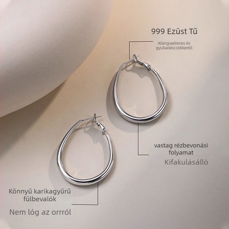 Női fülbevaló, 999 ezüsttüske, vízcsepp alakú karikák, geometrikus, elektroplattált, könnyed luxus stílus
