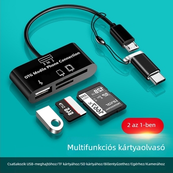 USB 3.0 kártyaolvasó USB-C OTG Android telefonokhoz (USB 3.0 interfész, SD/SDHC/TF kártyák, USB-C OTG, Android-kompatibilis)