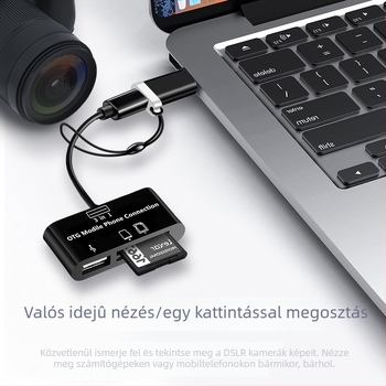 USB 3.0 kártyaolvasó USB-C OTG Android telefonokhoz (USB 3.0 interfész, SD/SDHC/TF kártyák, USB-C OTG, Android-kompatibilis)