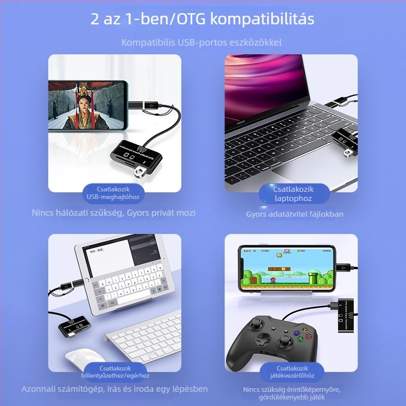 USB 3.0 kártyaolvasó USB-C OTG Android telefonokhoz (USB 3.0 interfész, SD/SDHC/TF kártyák, USB-C OTG, Android-kompatibilis)