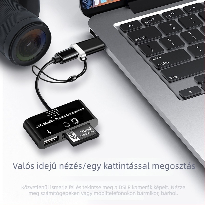USB 3.0 kártyaolvasó USB-C OTG Android telefonokhoz (USB 3.0 interfész, SD/SDHC/TF kártyák, USB-C OTG, Android-kompatibilis)
