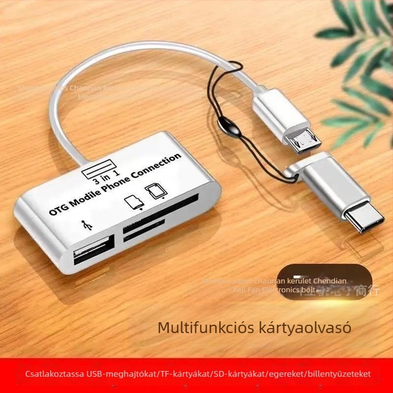 USB 3.0 kártyaolvasó USB-C OTG Android telefonokhoz (USB 3.0 interfész, SD/SDHC/TF kártyák, USB-C OTG, Android-kompatibilis)
