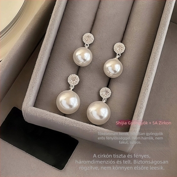 Gyöngy fülbevalók S925 ezüst tűvel, aranyozott réz, geometriai forma, hétköznapi stílus