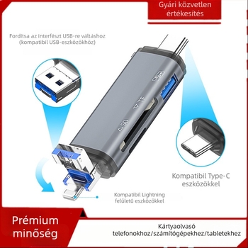 Hat-in-1 USB kártyaolvasó – TF memóriakártya-nyílás, USB 2.0 interfész, külső OEM többfunkciós olvasó