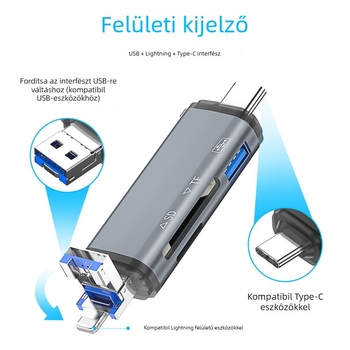 Hat-in-1 USB kártyaolvasó – TF memóriakártya-nyílás, USB 2.0 interfész, külső OEM többfunkciós olvasó
