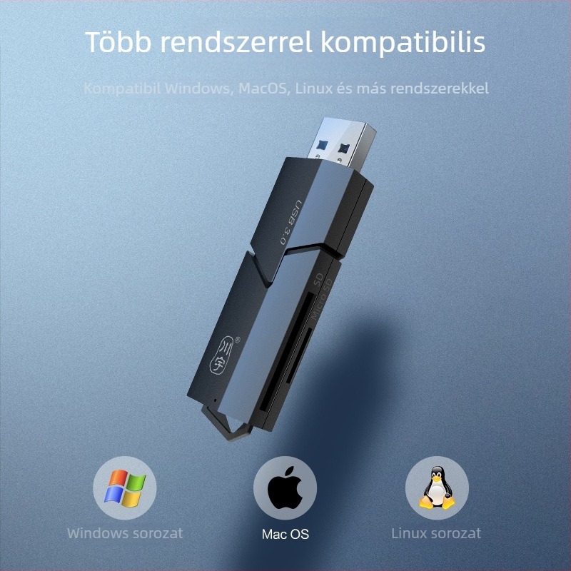 USB 3.0-s kártyaolvasó microSD/TF/SD-hez — külső, műanyag, Chuanyu C307 modell