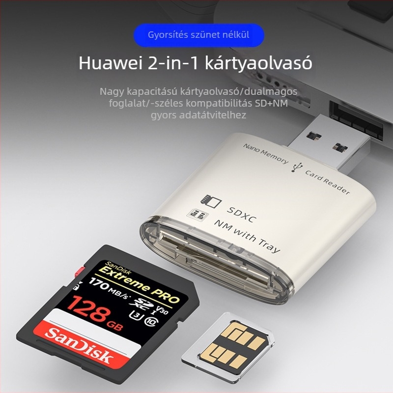 USB 3.0 kártyaolvasó – SD/TF támogatás, cinkötvözetből készült fémház, modell JS-68, külső kivitel